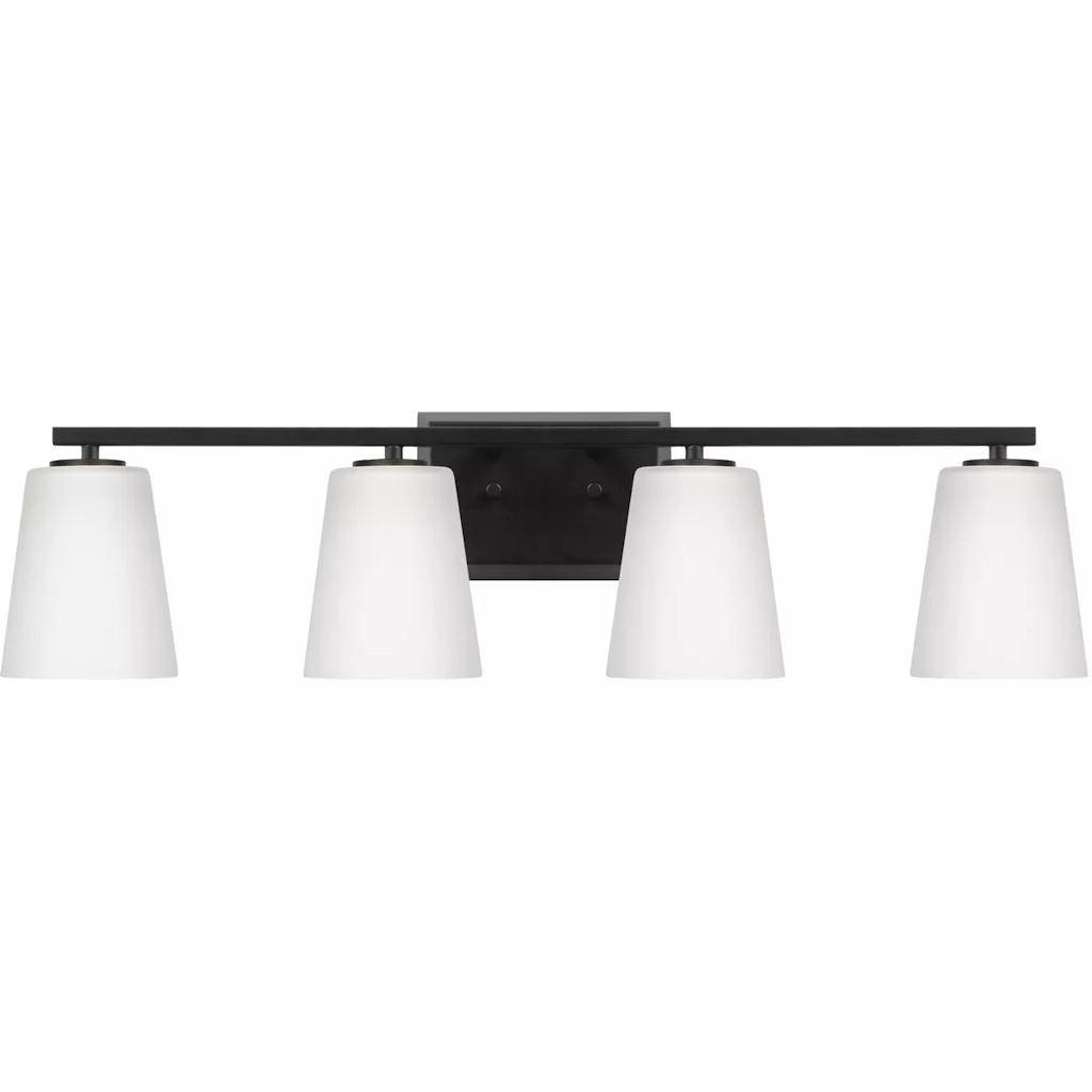 4 Light 120 volt Matte Black Vanity Etched Glass Light Fixture 1