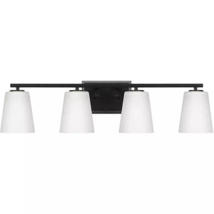 4 Light 120 volt Matte Black Vanity Etched Glass Light Fixture 1