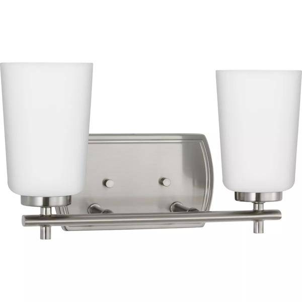 2 Light 120 volt Brushed Nickel Vanity Etched Opal Glass Light Fixture 3