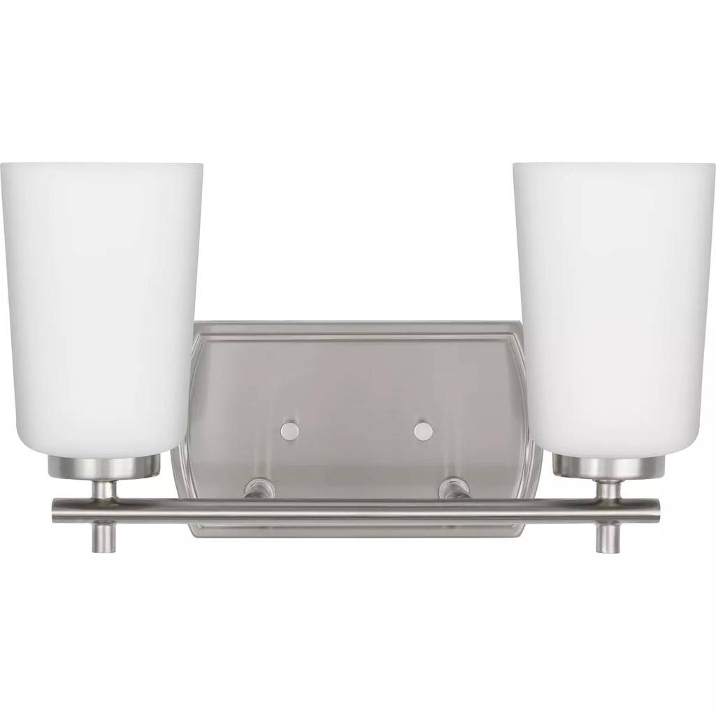 2 Light 120 volt Brushed Nickel Vanity Etched Opal Glass Light Fixture 1