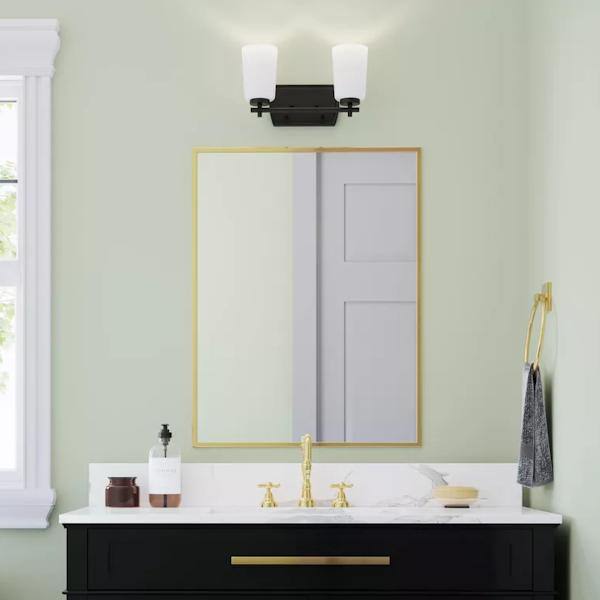 2 Light 120 volt Matte Black Vanity Etched Opal Glass Light Fixture 4