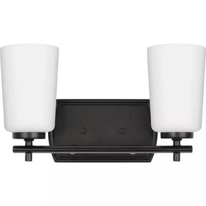2 Light 120 volt Matte Black Vanity Etched Opal Glass Light Fixture 1
