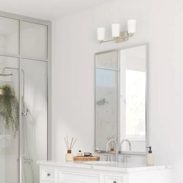 3 Light 120 volt Brushed Nickel Vanity Etched Opal Glass Light Fixture 4