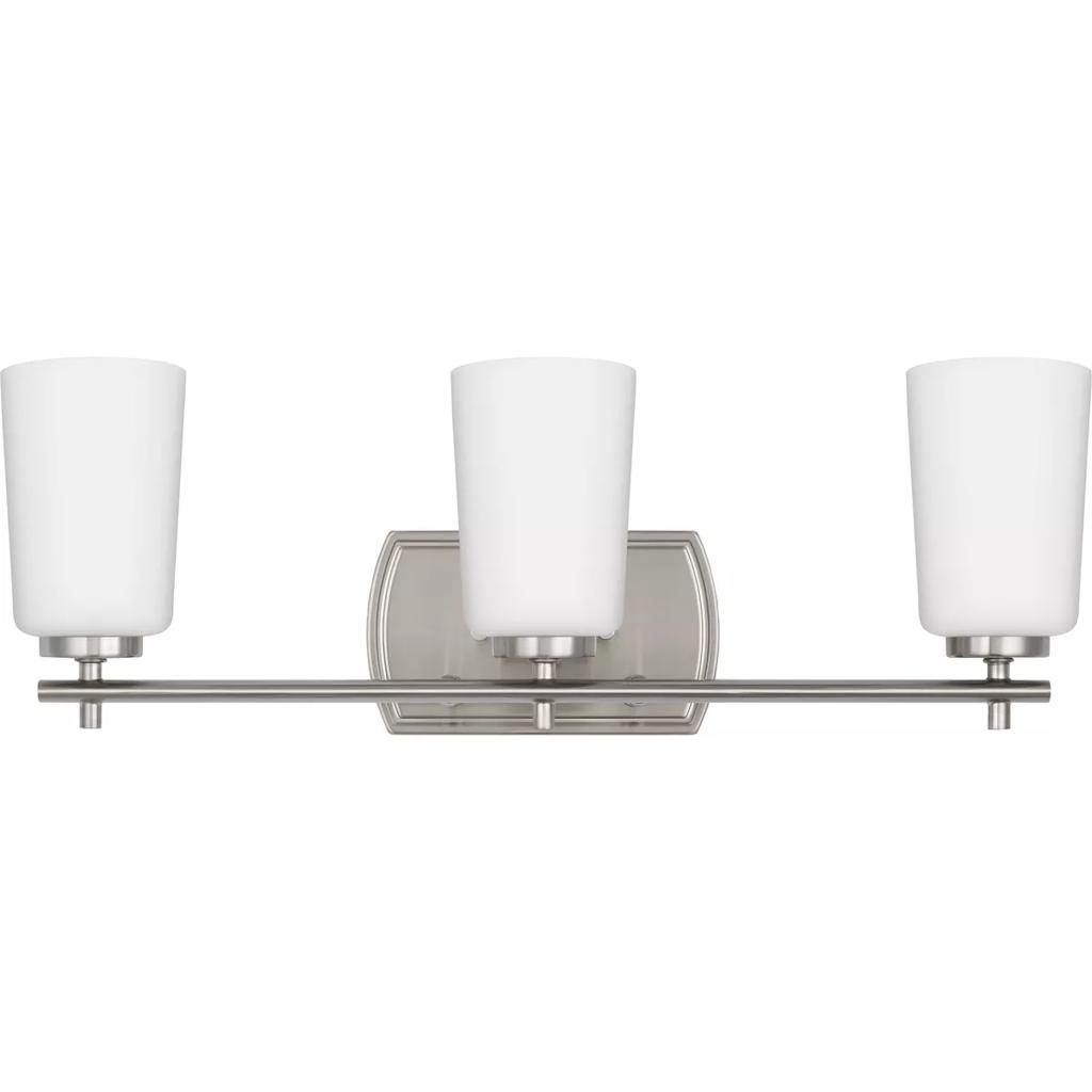 3 Light 120 volt Brushed Nickel Vanity Etched Opal Glass Light Fixture 1