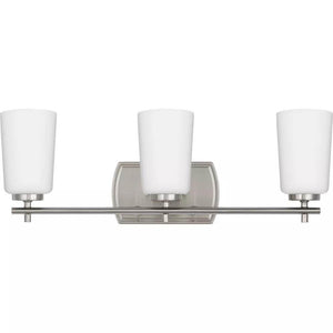 3 Light 120 volt Brushed Nickel Vanity Etched Opal Glass Light Fixture 1