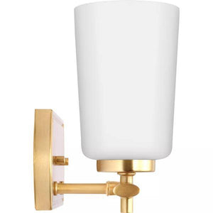 3 Light 120 volt Satin Brass Vanity Etched Opal Glass Light Fixture 3