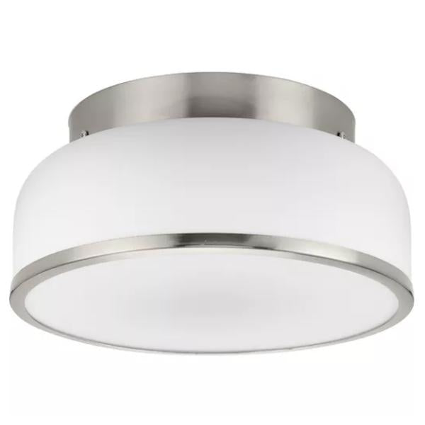 2 Light 120 volt Brushed Nickel Etched Opal Glass Bowl Ceiling Light Fixture 1