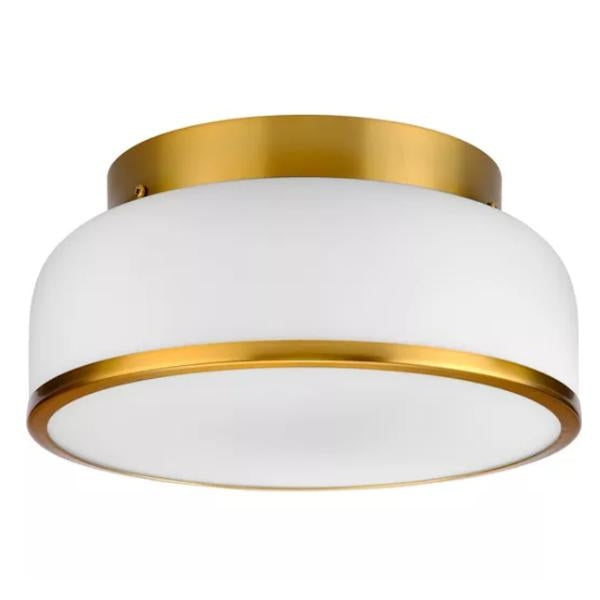 2 Light 120 volt Brushed Bronze Etched Opal Glass Bowl Ceiling Light Fixture 1