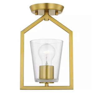 1 Light 120 volt Brushed Gold Clear Glass Shade Semi-Flush Ceiling Light Fixture 1