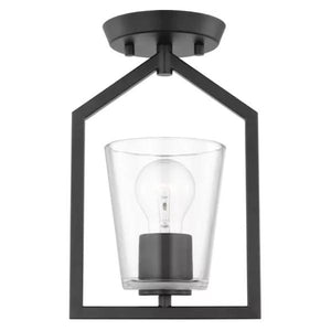1 Light 120 volt Matte Black Clear Glass Shade Semi-Flush Ceiling Light Fixture 1
