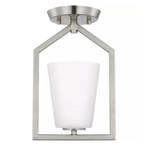 1 Light 120 volt Brushed Nickel Etched White Glass Shade Semi-Flush Ceiling Light Fixture 1