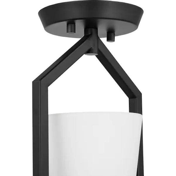 1 Light 120 volt Matte Black Etched White Glass Shade Semi-Flush Ceiling Light Fixture 2