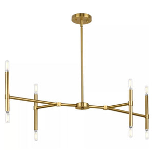 8 Light Brushed Gold Clear Glass Shade Linear Chandelier Light Fixture 1