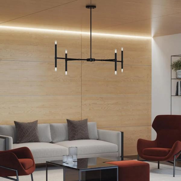 8 Light Matte Black Clear Glass Shade Linear Chandelier Light Fixture 2