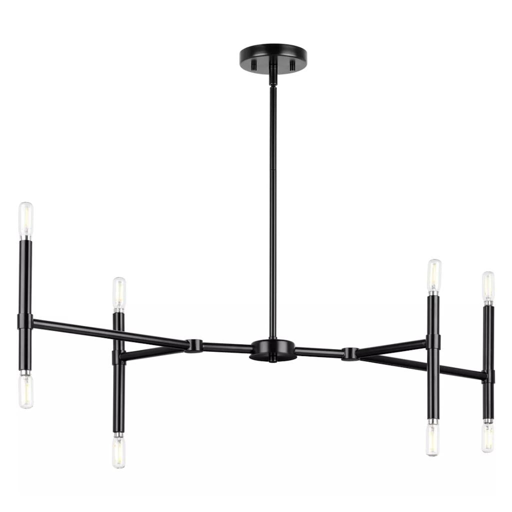 8 Light Matte Black Clear Glass Shade Linear Chandelier Light Fixture 1