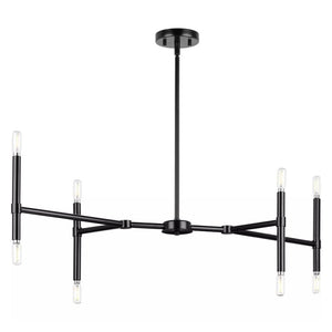 8 Light Matte Black Clear Glass Shade Linear Chandelier Light Fixture 1
