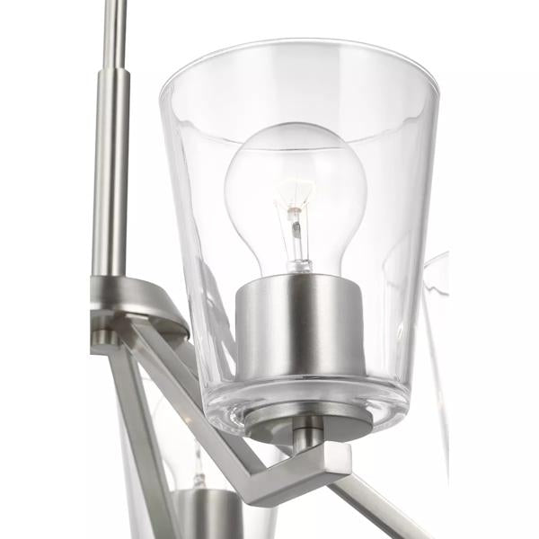 5 Light Brushed Nickel Clear Glass Shade Chandelier Light Fixture 2