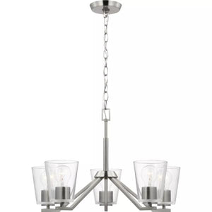 5 Light Brushed Nickel Clear Glass Shade Chandelier Light Fixture 3