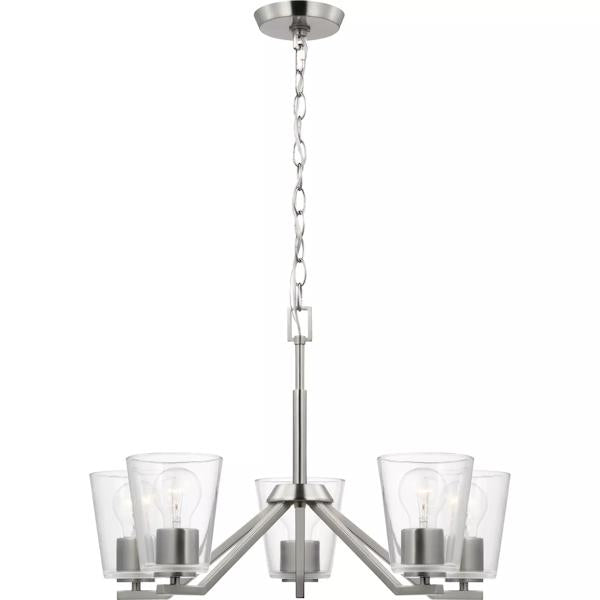 5 Light Brushed Nickel Clear Glass Shade Chandelier Light Fixture 3