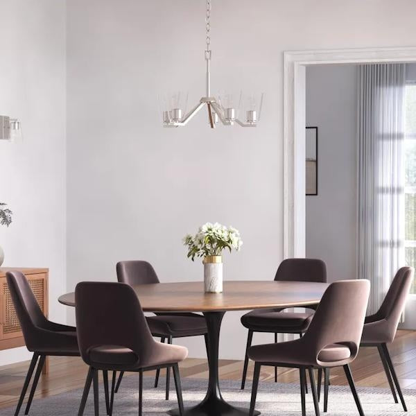 5 Light Brushed Nickel Clear Glass Shade Chandelier Light Fixture 4