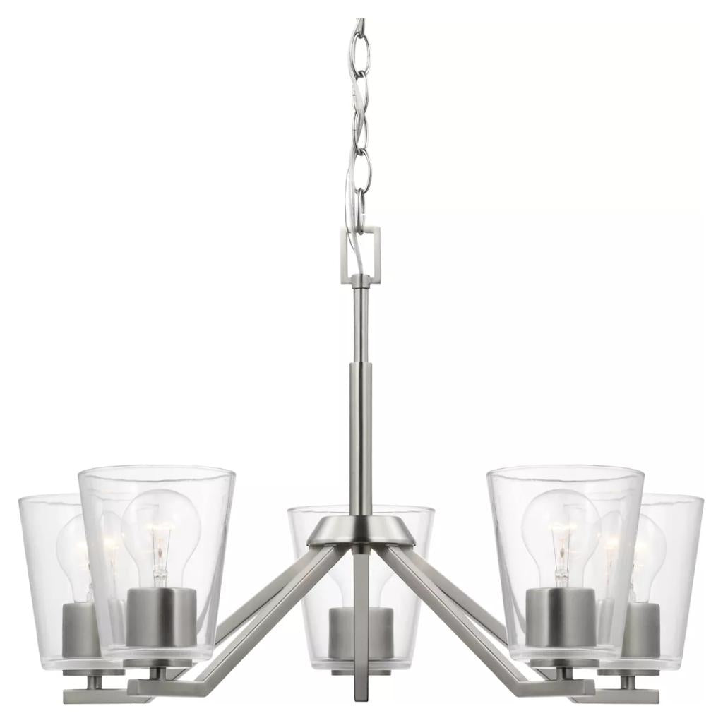 5 Light Brushed Nickel Clear Glass Shade Chandelier Light Fixture 1
