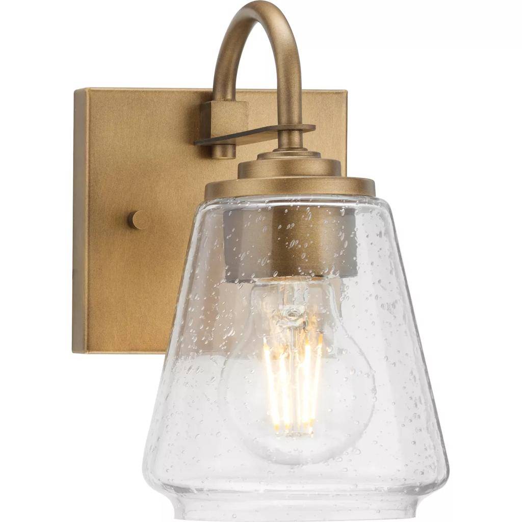 1 Light 120 volt Aged Bronze Vanity Clear Seeded Glass Light Fixture 1