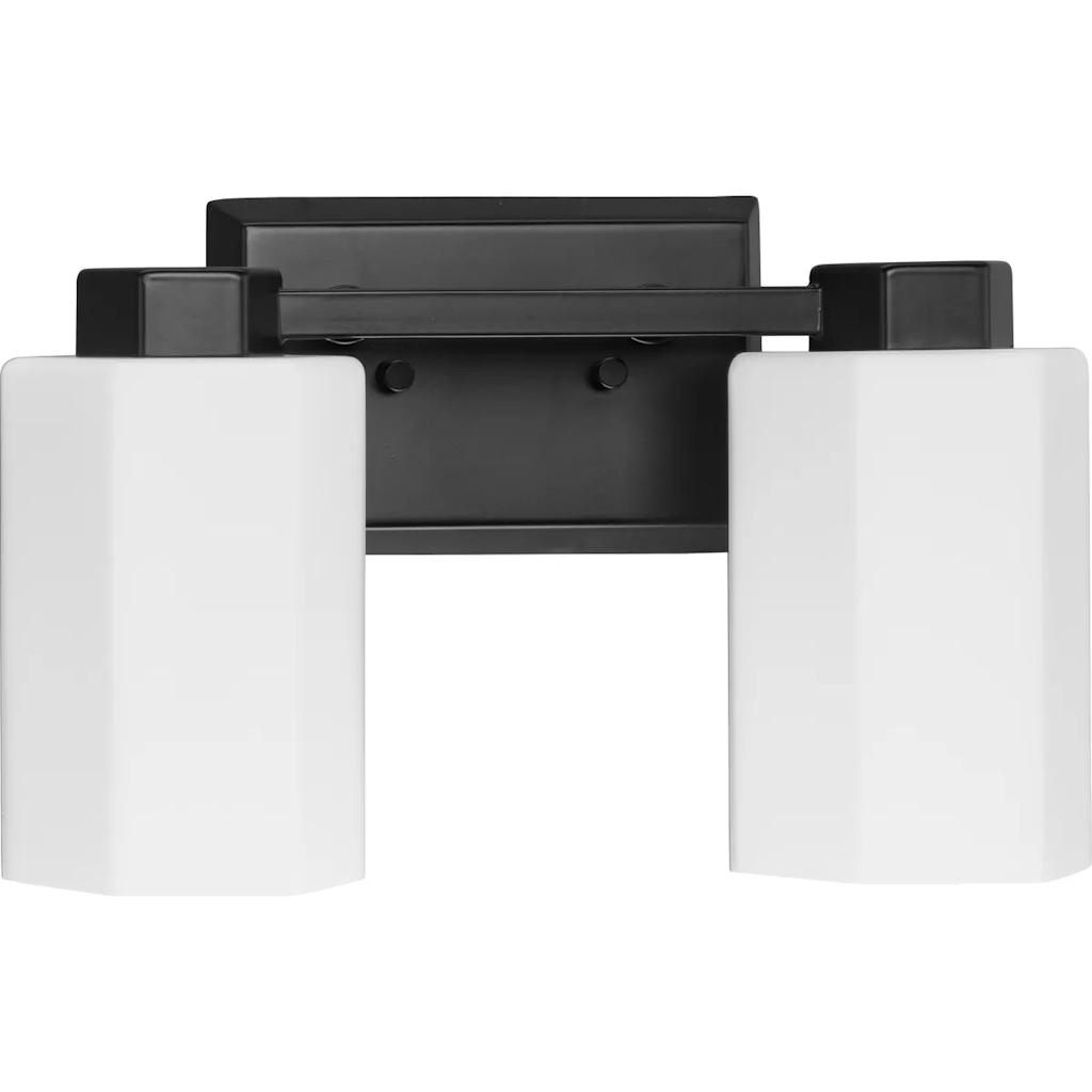 2 Light 120 volt Matte Black Vanity Etched Glass Light Fixture 1