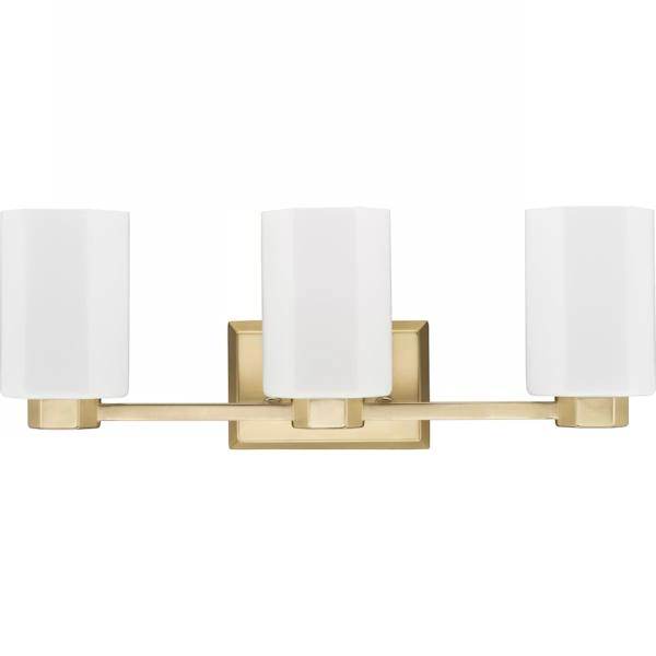 3 Light 120 volt Brushed Gold Vanity Etched Glass Light Fixture 3