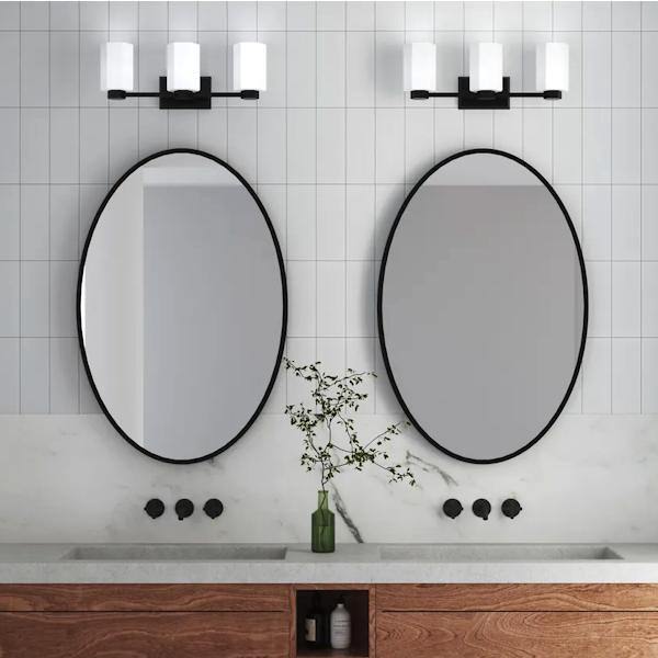 3 Light 120 volt Matte Black Vanity Etched Glass Light Fixture 4
