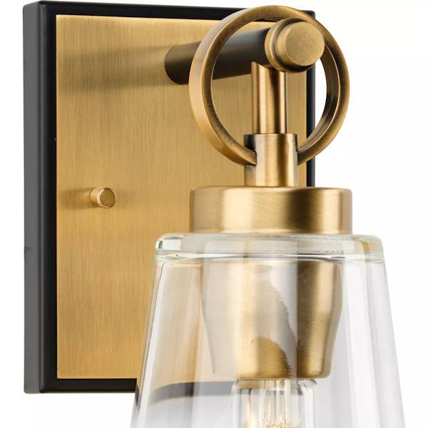 1 Light 120 volt Vintage Brass Vanity Clear Glass Light Fixture 2