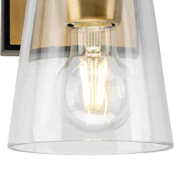 1 Light 120 volt Vintage Brass Vanity Clear Glass Light Fixture 3