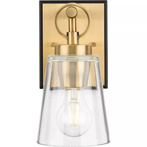 1 Light 120 volt Vintage Brass Vanity Clear Glass Light Fixture 4