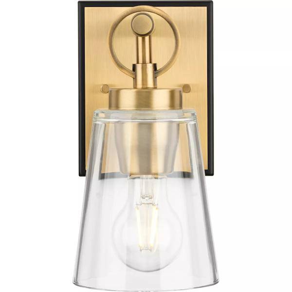 1 Light 120 volt Vintage Brass Vanity Clear Glass Light Fixture 4