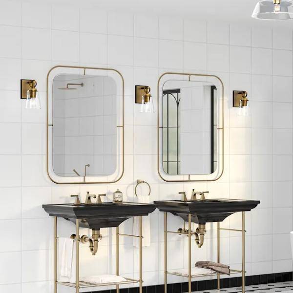 1 Light 120 volt Vintage Brass Vanity Clear Glass Light Fixture 5