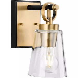 1 Light 120 volt Vintage Brass Vanity Clear Glass Light Fixture 1