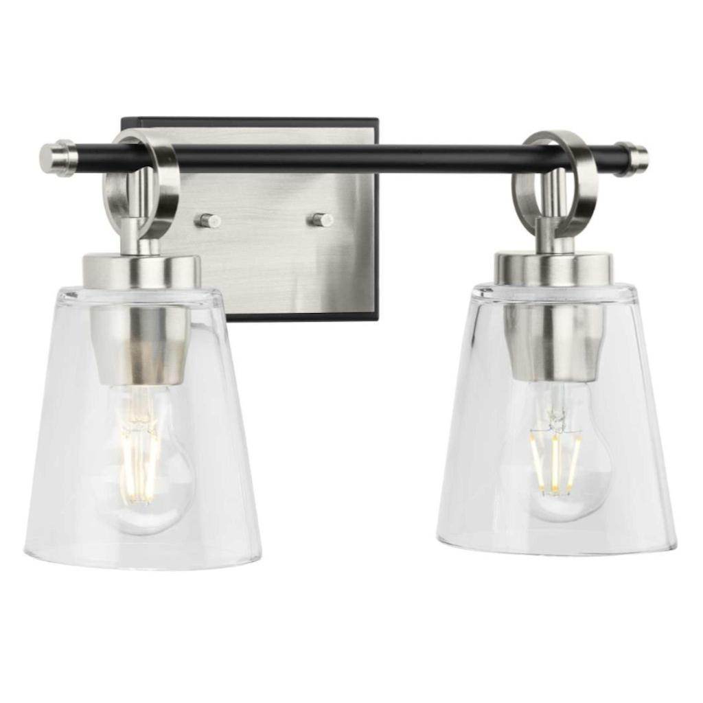 2 Light 120 volt Brushed Nickel Vanity Clear Glass Light Fixture 1