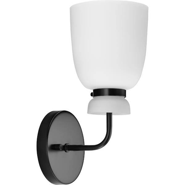 1 Light 120 volt Matte Black Vanity Etched Opal Glass Bell Light Fixture 4