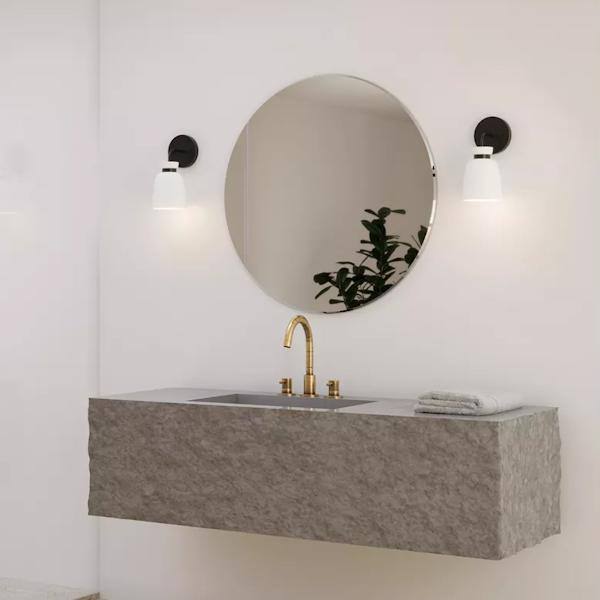1 Light 120 volt Matte Black Vanity Etched Opal Glass Bell Light Fixture 5