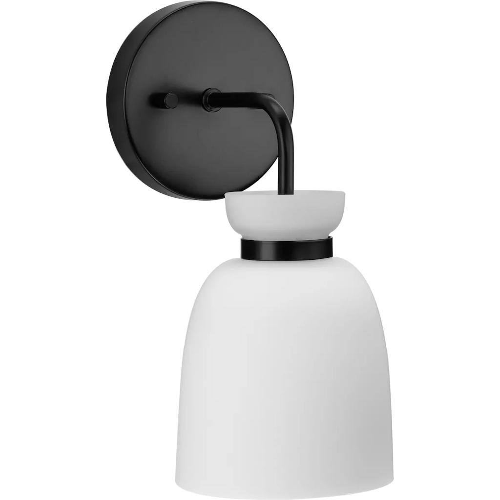 1 Light 120 volt Matte Black Vanity Etched Opal Glass Bell Light Fixture 1