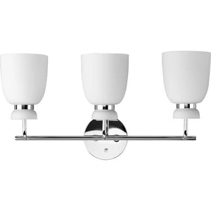 3 Light 120 volt Polished Chrome Vanity Etched Opal Glass Bell Light Fixture 3