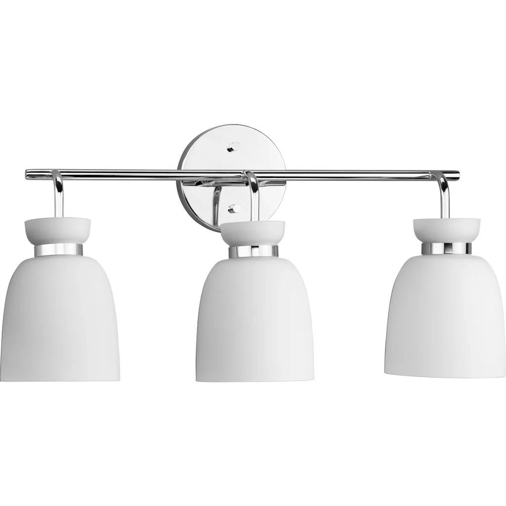 3 Light 120 volt Polished Chrome Vanity Etched Opal Glass Bell Light Fixture 1