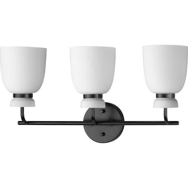 3 Light 120 volt Matte Black Vanity Etched Opal Glass Bell Light Fixture 4