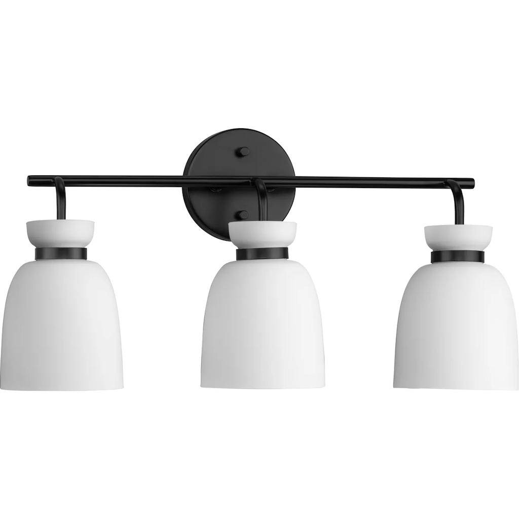 3 Light 120 volt Matte Black Vanity Etched Opal Glass Bell Light Fixture 1