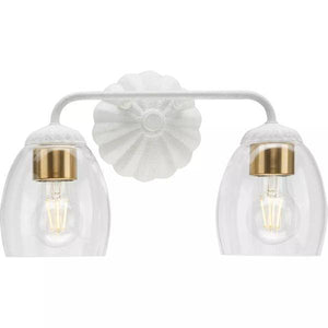2 Light 120 volt White Plaster Vanity Clear Glass Light Fixture 2