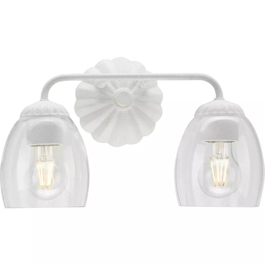 2 Light 120 volt White Plaster Vanity Clear Glass Light Fixture 1