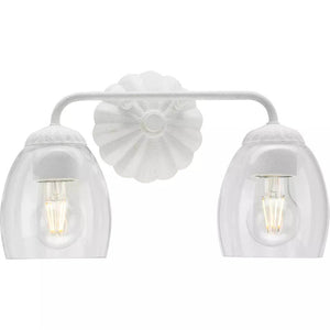 2 Light 120 volt White Plaster Vanity Clear Glass Light Fixture 1