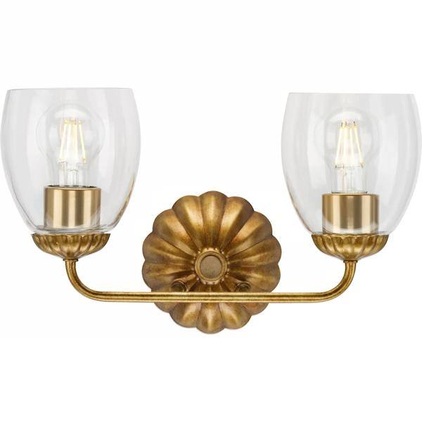 2 Light 120 volt Gold Vanity Clear Glass Light Fixture 4