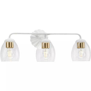 3 Light 120 volt White Plaster Vanity Clear Glass Light Fixture 2