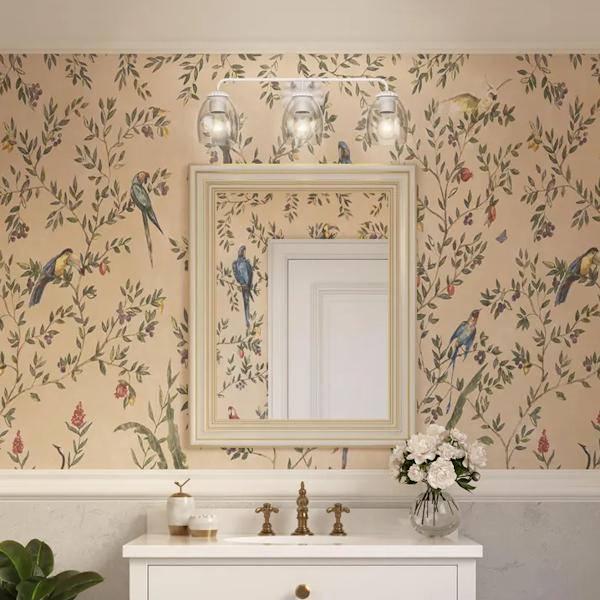 3 Light 120 volt White Plaster Vanity Clear Glass Light Fixture 5