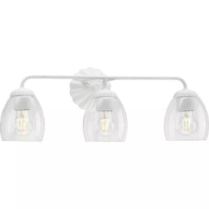 3 Light 120 volt White Plaster Vanity Clear Glass Light Fixture 1